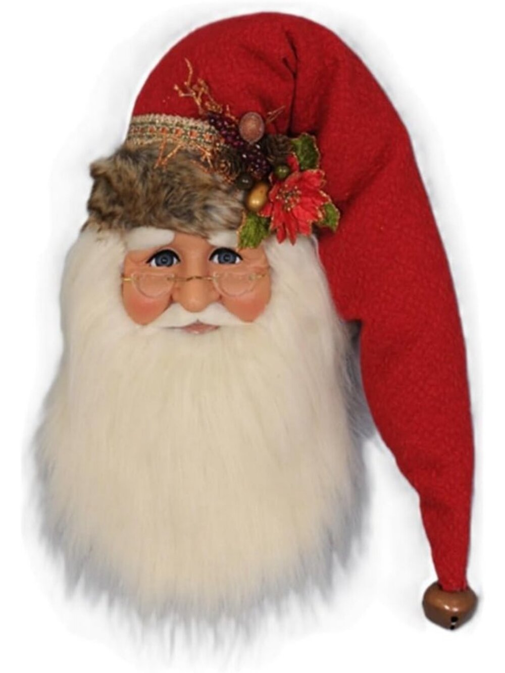 Handmade Woodland Santa Head Wall/Door Hanger Figurine - 18" Holiday Decor
